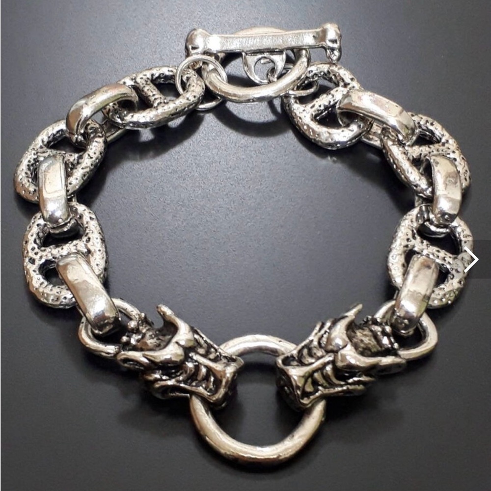 Travis Walker Silver Dual Gargoyle Bracelet 9.5” 83grams